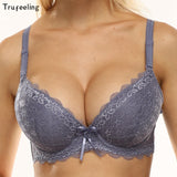 Trufeeling Sexy Women Lingerie Bras for Push Up Lace Floral Bra Supper Padded Bra Top Underwired Underwear Plus size 85B-100C