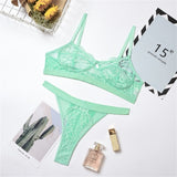 Sexy Lingerie Lace 3/4 Cup Bra Sets For Women Wireless Thin Breathable Comfortable Underwear Solid Color Lingerie Bralette Set