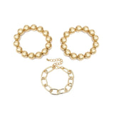 IngeSight.Z 3Pcs/Lot Punk Miami Curb Cuban Thick Bracelet Bangle Chunky Heavy Metal Imitation Pearl Bracelet Wrist Chain Jewelry