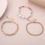 IngeSight.Z 3Pcs/Lot Punk Miami Curb Cuban Thick Bracelet Bangle Chunky Heavy Metal Imitation Pearl Bracelet Wrist Chain Jewelry