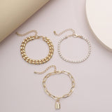 IngeSight.Z 3Pcs/Lot Punk Miami Curb Cuban Thick Bracelet Bangle Chunky Heavy Metal Imitation Pearl Bracelet Wrist Chain Jewelry