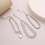 IngeSight.Z 3Pcs/Lot Punk Miami Curb Cuban Thick Bracelet Bangle Chunky Heavy Metal Imitation Pearl Bracelet Wrist Chain Jewelry