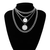 IngeSight.Z Punk Multi Layer Curb Cuban Chunky Thick Portrait Choker Necklace Women Vintage Carved Coin Pendant Necklace Jewelry