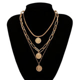 IngeSight.Z Punk Multi Layer Curb Cuban Chunky Thick Portrait Choker Necklace Women Vintage Carved Coin Pendant Necklace Jewelry