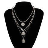 IngeSight.Z Punk Multi Layer Curb Cuban Chunky Thick Portrait Choker Necklace Women Vintage Carved Coin Pendant Necklace Jewelry
