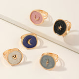 2020 New Female Rings Jewelry Womens Fashion Wedding Alloy Drop Oil Love Moon Lightning Round Finger Rings Gifts For Girls Party