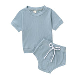 2Pcs Fashion New Summer Newborn Baby Girls Boys Clothes Cotton Casual Short Sleeve Tops T-shirt+Shorts Toddler Infant Outfit Set