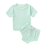 2Pcs Fashion New Summer Newborn Baby Girls Boys Clothes Cotton Casual Short Sleeve Tops T-shirt+Shorts Toddler Infant Outfit Set