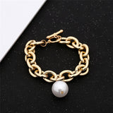 High Quality Charm Imitation Pearl Bracelet Bangle for Women Armband Steampunk Lock Chunky Chain Bracelets Friend Couple Jewelry