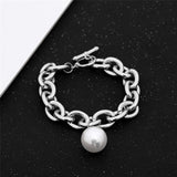High Quality Charm Imitation Pearl Bracelet Bangle for Women Armband Steampunk Lock Chunky Chain Bracelets Friend Couple Jewelry