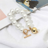 High Quality Charm Imitation Pearl Bracelet Bangle for Women Armband Steampunk Lock Chunky Chain Bracelets Friend Couple Jewelry