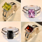 Luxury Female Pink Red Yellow Black Stone Ring Fashion Silver Color Wedding Jewelry Crystal Promise Engagement Rings For Women