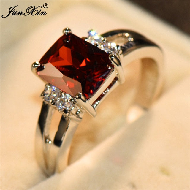 Luxury Female Pink Red Yellow Black Stone Ring Fashion Silver Color Wedding Jewelry Crystal Promise Engagement Rings For Women