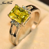 Luxury Female Pink Red Yellow Black Stone Ring Fashion Silver Color Wedding Jewelry Crystal Promise Engagement Rings For Women