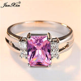 Luxury Female Pink Red Yellow Black Stone Ring Fashion Silver Color Wedding Jewelry Crystal Promise Engagement Rings For Women