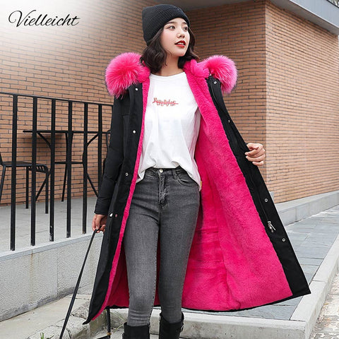 Vielleicht -30 Degrees Snow Wear Long Parkas Winter Jacket Women Fur Hooded Clothing Female Fur Lining Thick Winter Coat Women