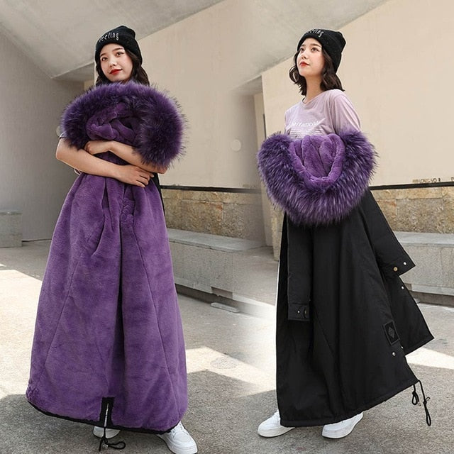 Vielleicht -30 Degrees Snow Wear Long Parkas Winter Jacket Women Fur Hooded Clothing Female Fur Lining Thick Winter Coat Women