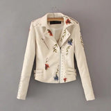 Embroidery faux leather PU Jacket Women Spring Autumn Fashion Motorcycle Jacket Black faux leather coats Outerwear 2019 Coat HOT
