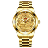 New Golden Mens Watches Top Brand Luxury Chinese Dragon Watch Business Full Steel Quartz Clock Male Relogio Masculino