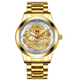 New Golden Mens Watches Top Brand Luxury Chinese Dragon Watch Business Full Steel Quartz Clock Male Relogio Masculino