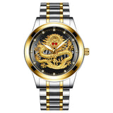 New Golden Mens Watches Top Brand Luxury Chinese Dragon Watch Business Full Steel Quartz Clock Male Relogio Masculino