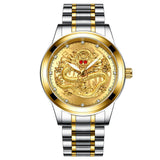 New Golden Mens Watches Top Brand Luxury Chinese Dragon Watch Business Full Steel Quartz Clock Male Relogio Masculino