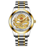 New Golden Mens Watches Top Brand Luxury Chinese Dragon Watch Business Full Steel Quartz Clock Male Relogio Masculino