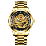 New Golden Mens Watches Top Brand Luxury Chinese Dragon Watch Business Full Steel Quartz Clock Male Relogio Masculino