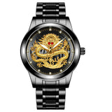 New Golden Mens Watches Top Brand Luxury Chinese Dragon Watch Business Full Steel Quartz Clock Male Relogio Masculino