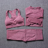 vital seamless long sleeve crop top yoga set 3 piece gym set women fitness gym clothing sport suit sports bra and leggings set