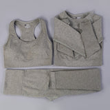 vital seamless long sleeve crop top yoga set 3 piece gym set women fitness gym clothing sport suit sports bra and leggings set