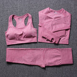 vital seamless long sleeve crop top yoga set 3 piece gym set women fitness gym clothing sport suit sports bra and leggings set