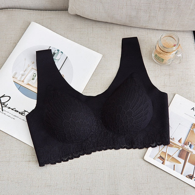 Elifashion Seamless underwear full Wing lace Picture foam-latex Seperate Cup sexy beauty back NO steel ring vest one-piece bra