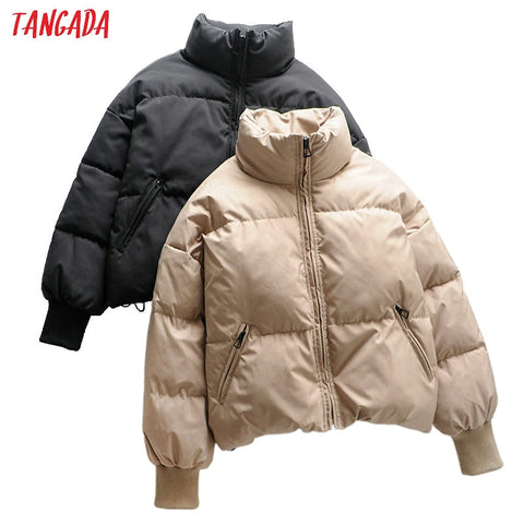 Tangada Women Solid Khaki Oversize Parkas Thick 2019 Winter Zipper Pockets Female Warm Elegant Coat Jacket 6A120