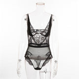 Yimunancy 8 Colors Mesh Sheer Lace Bodysuit V Neck Sexy Bodysuit Women 2020 Teddies Catsuits Fashion Body Mujer Party Clubwear