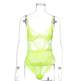 Yimunancy 8 Colors Mesh Sheer Lace Bodysuit V Neck Sexy Bodysuit Women 2020 Teddies Catsuits Fashion Body Mujer Party Clubwear