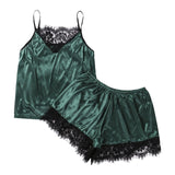 Hot Ladies Sleepwear Women Satin Sexy Lingerie Lace Pajamas Set Elegant Sleeveless Top and Shorts Night Suit Pj Set Underwear