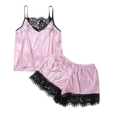 Hot Ladies Sleepwear Women Satin Sexy Lingerie Lace Pajamas Set Elegant Sleeveless Top and Shorts Night Suit Pj Set Underwear