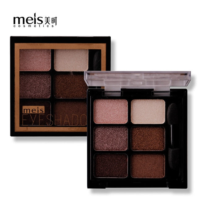 meis Brand 6 Colors Nude Eye Shadow Palette Makeup Glitter Eyeshadow  Metallic Diamond Palette Waterproof Eye Pigment Cosmetics