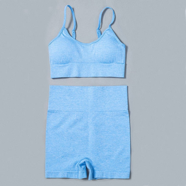 Seamless 2pcs/4pcs Gym Set Crop Top V-neck Sports Bra High Waist Leggings Shorts Yoga Set Women Fitness Sport Workout Suits