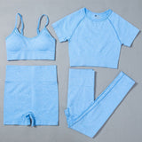 Seamless 2pcs/4pcs Gym Set Crop Top V-neck Sports Bra High Waist Leggings Shorts Yoga Set Women Fitness Sport Workout Suits