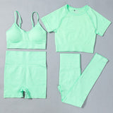 Seamless 2pcs/4pcs Gym Set Crop Top V-neck Sports Bra High Waist Leggings Shorts Yoga Set Women Fitness Sport Workout Suits
