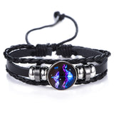 DropShiping Gemini Cancer Leo Virgo Libra Scorpio 12 Constellation Black punk Leather Bracelet Zodiac Bracelet for Men Women