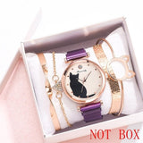 Cat Dial Bracelet Magnetic Watches Set Luxury Women's Dress Bangle Quartz Clock Ladies Fashion Wrist Watch Gift Zegarek Damski