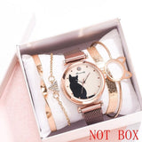 Cat Dial Bracelet Magnetic Watches Set Luxury Women's Dress Bangle Quartz Clock Ladies Fashion Wrist Watch Gift Zegarek Damski