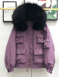 Large Natural Raccoon Fur Women Down Coat Winter Thick 90% White Duck Down Parka Female Hooded Short Jacket Loose Down Outerwear