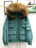 Large Natural Raccoon Fur Women Down Coat Winter Thick 90% White Duck Down Parka Female Hooded Short Jacket Loose Down Outerwear