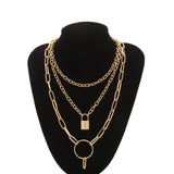 IngeSight.Z Punk Multi Layer Curb Cuban Chunky Thick Portrait Choker Necklace Women Vintage Carved Coin Pendant Necklace Jewelry
