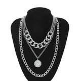 IngeSight.Z Punk Multi Layer Curb Cuban Chunky Thick Portrait Choker Necklace Women Vintage Carved Coin Pendant Necklace Jewelry