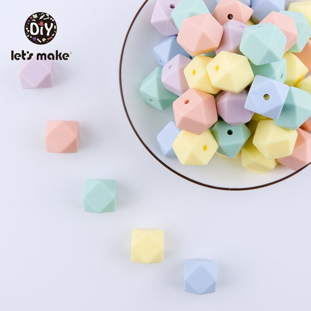 Let's Make Baby Teether Silicone Beads 14mm 10pc Hexagon Beads Rodent Food Grade Silicone DIY Teething Necklace yellow beads